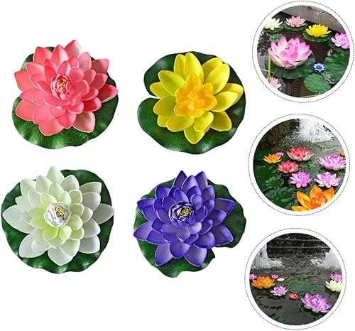 Miniatura 5 de Yardwe 4 piezas de decoración de lirio de agua de simulación, mini decoración de flores de imitación para pecera, adornos flotantes de loto para