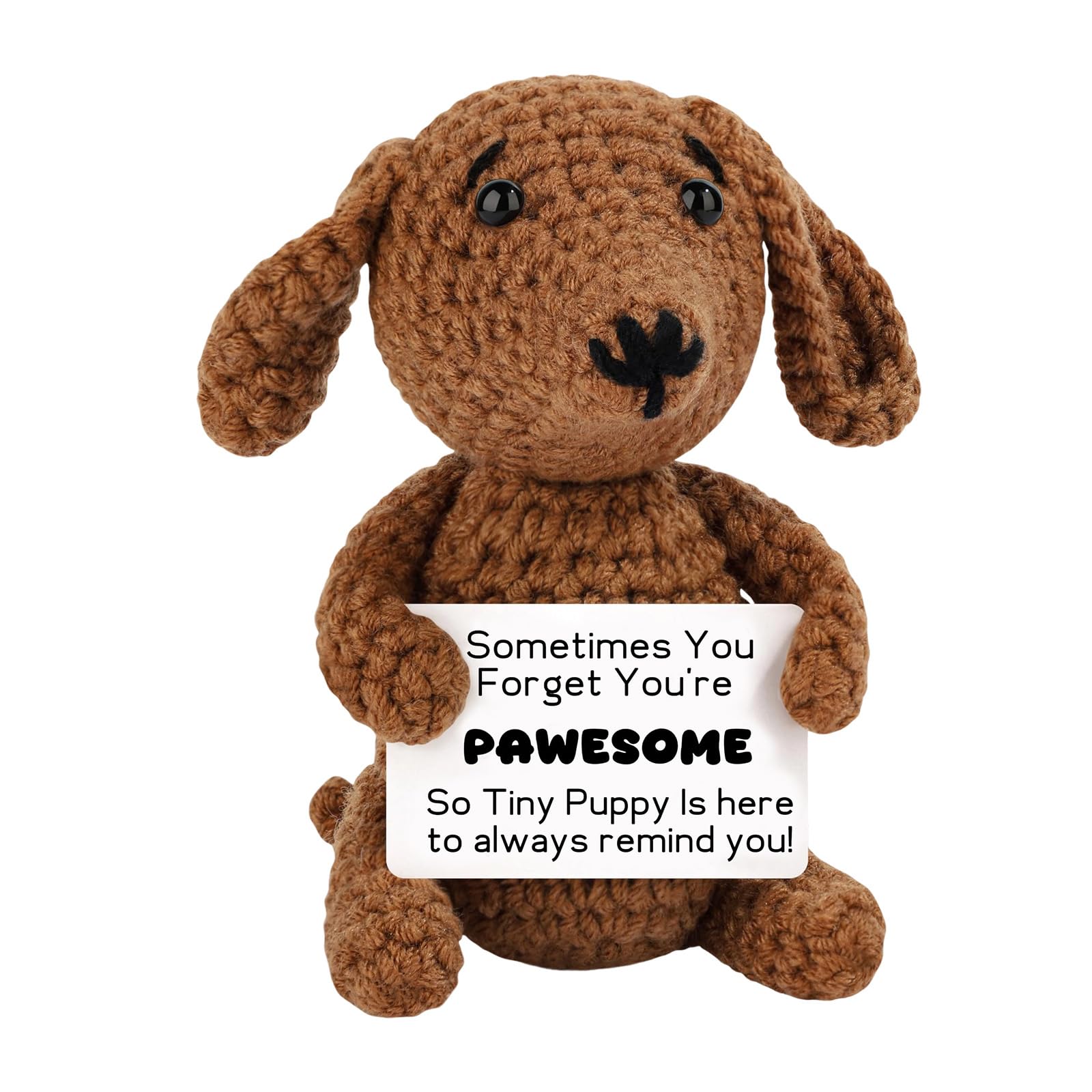 Qubitly Positive Crochet Teckel, Brown Handmade Weiner Dog, Yarn & Cotton Stuffed Animal, Positive Crochet Animals
