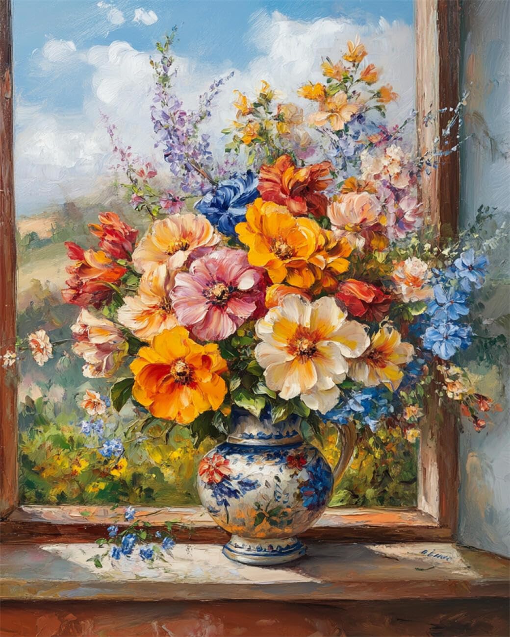 RKFLGEW 14CT Counted Cross Stitch Kits Colorful Flowers in A Vase Needlepoint Counted Kits Embroidery Set Arts and Crafts for Home Decor 40x50cm