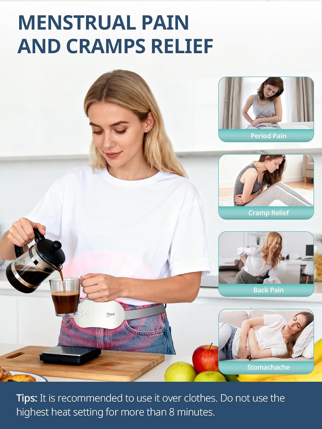Slimpal Portable Heating Pad for Period Cramps, Electric Cordless Wearable Heat Pad Belt for Menstrual Cramps Relief, 3 Timer Auto Off Setting, Stocking Stuffers Gifts Her Women Girl, Beige