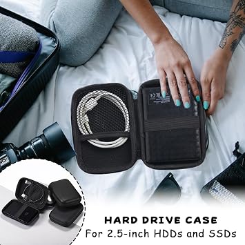 Multi-Functional EVA Tech Storage Case—Shockproof Portable Case for Hard Drives/Power Banks/Cables, Essential Portable Travel Storage Bag for Charging Electronics (Pure Black)