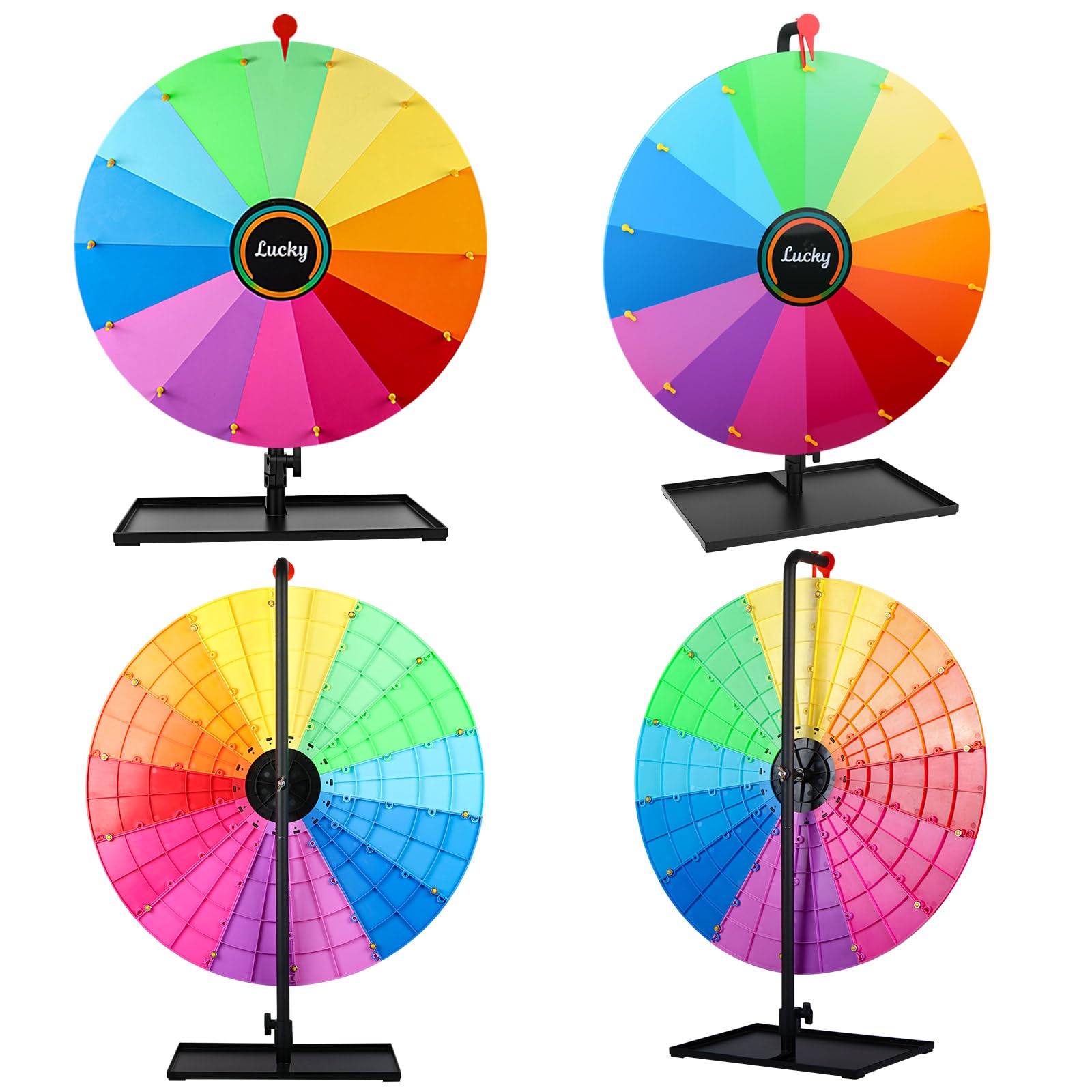 61 cm großes Tisch-Preisrad, 14 Schlitze, strapazierfähig, bearbeitbar, Kritzelspiel, Spinnrad, Roulette-Rad mit Ständer für Karneval, Messen, Glücks-Spin-Spiele
