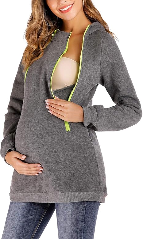 Amazon.com: Sudaderas con capucha de maternidad 2 en 1 para mujer con  cremallera para lactancia materna, sudadera con capucha informal, gris  oscuro, M : Ropa, Zapatos y Joyería