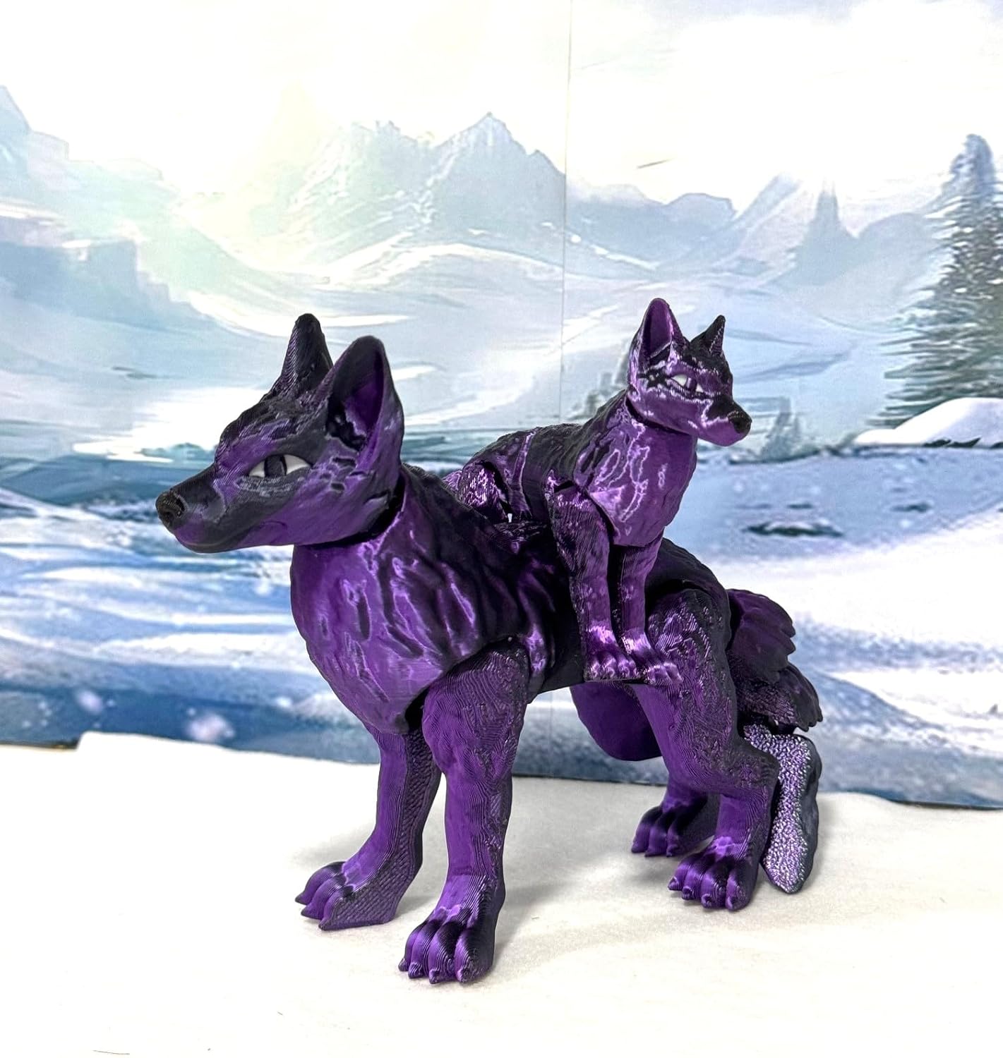 Articulated Wolf 3D Printed Wolf Toy, Mother and Child Wolf Fidget Toy, 2 pcs Articulated Fidget Toy 3D Printed Gift for Him, Executive Desk Toy, Home Decor (Black and Purple)
