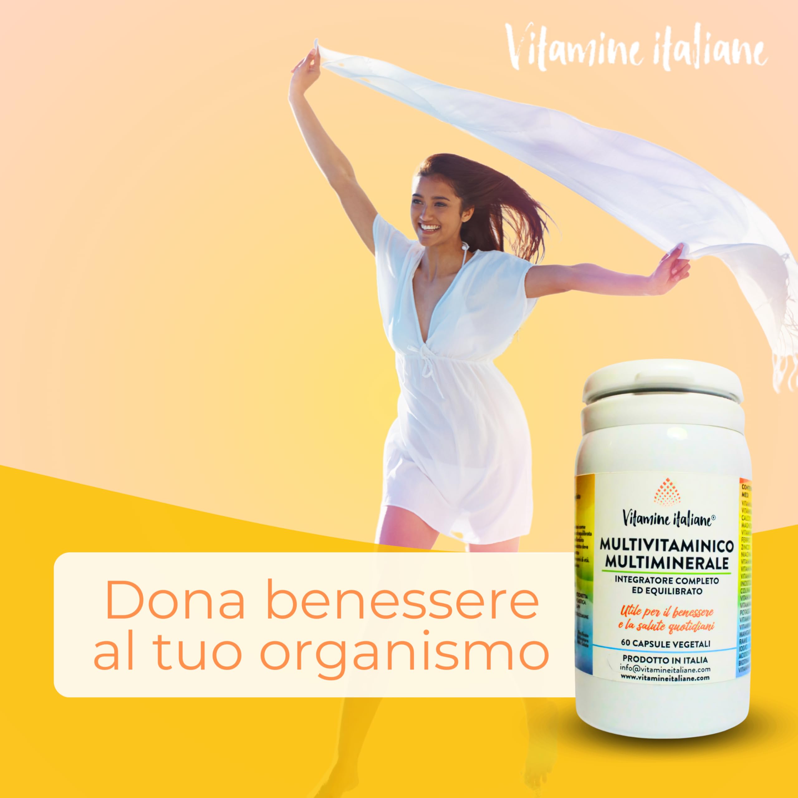 Vitamine Italiane® - Integratore Multivitaminico Completo - a base di Vitamine A, B, C, D, E, H, Zinco, Ferro, Potassio e Acido Folico - Senza Additivi - Made in Italy (60 Capsule (Confesione da 3))