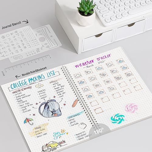 Vista 6 de AHGXG Diario Punteado con Viñetas - Cuaderno Espiral con Cuadrícula de Puntos de 8.5" x 11", A4 Cuaderno Grande Punteado, Papel Grueso de 100 GSM