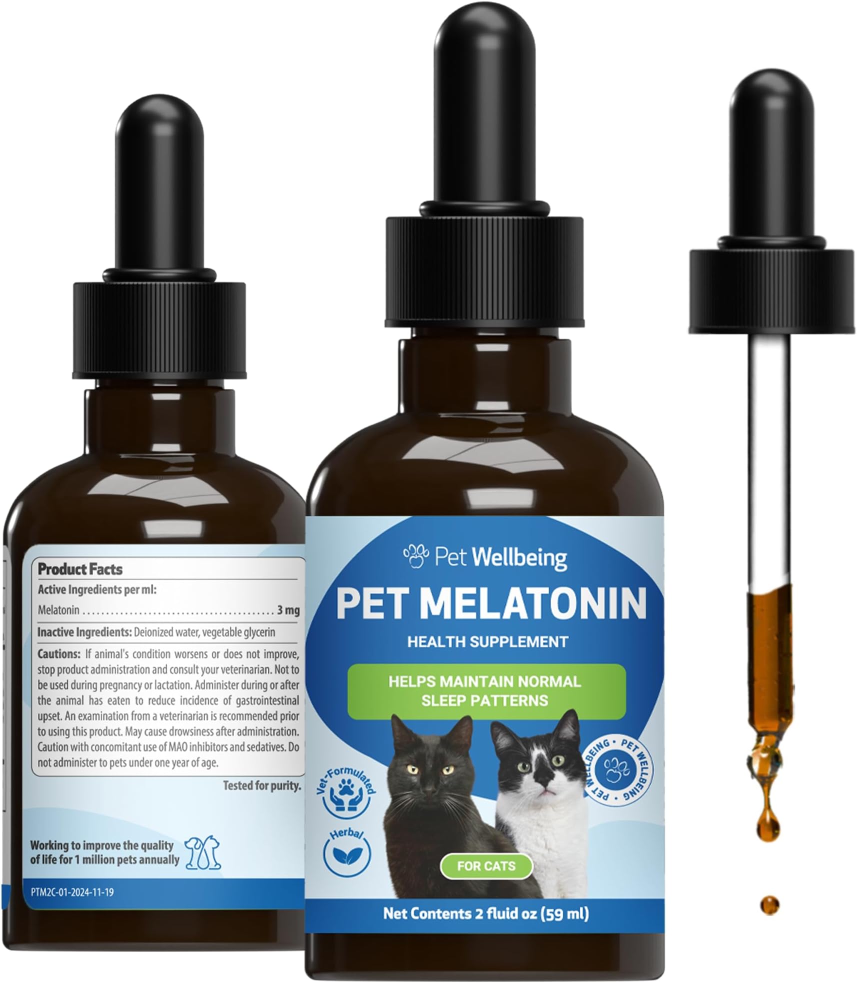 Pet Wellbeing Pet Melatonin for Cats - Vet-Formulated Holistic Feline Sleep Support - Healthy Sleep Patterns, Circadian Rhythm Balance - Cat-Safe Liquid Melatonin Supplement 2 oz (59ml)