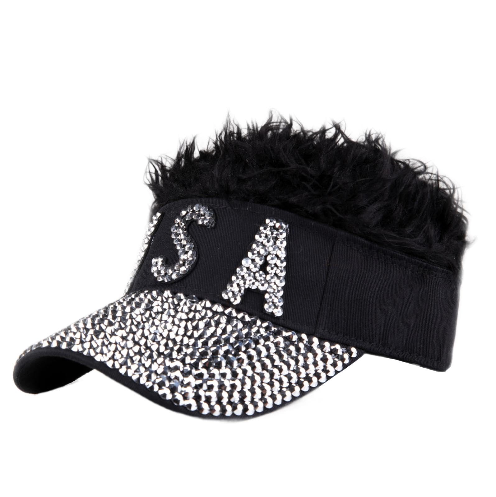 Raylans Mens Visor Cap Wig Adjustable Baseball Cap Golf Hats with Fake Hair Bling Hat