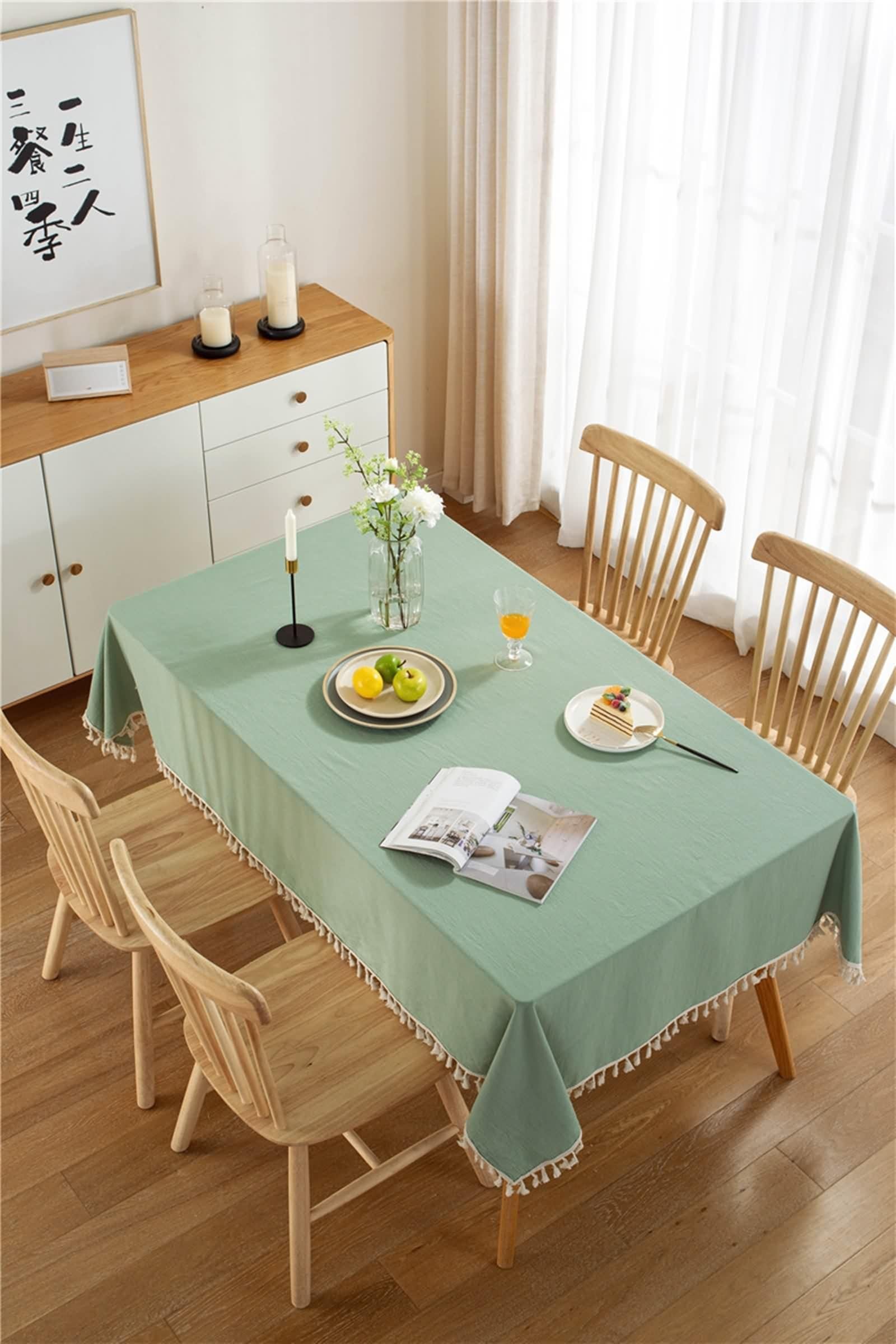 Tovaglia Cotone Moderna, Tovaglia Tavolo Sagra Verde Chiaro Tinta Unita con Nappa Copritavolo 130X180CM per Soggiorno Cucina
