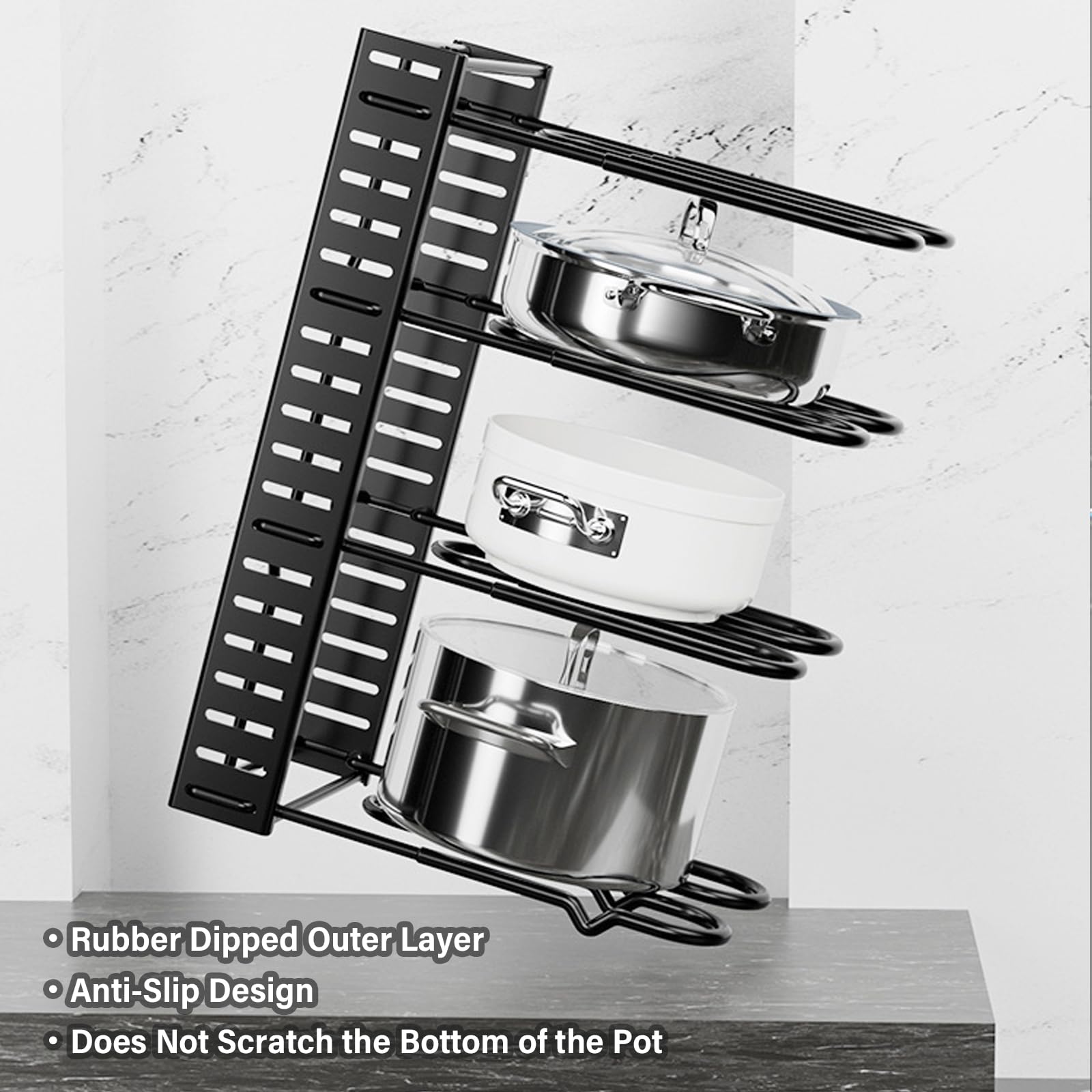 Dxcaicc Organizador de ollas, Soporte para Tapas de ollas en la despensa, Altura y posición Ajustables para organizadores y Almacenamiento de gabinetes de Cocina