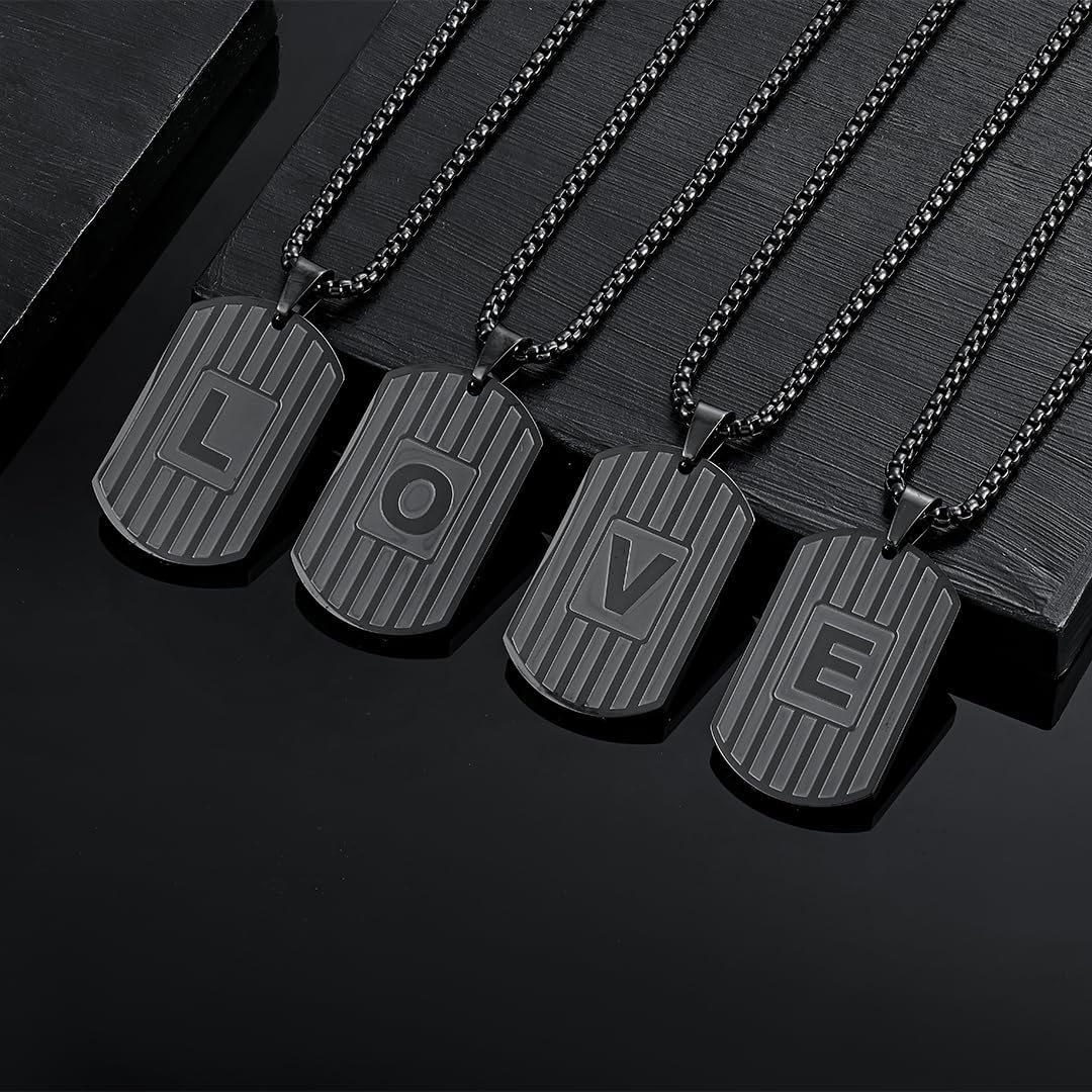 Men Letter Tag Necklace for Women A-Z Dog Tag Necklaces for Men Titanium Steels Black Pendant Religious Gifts for Him image 5