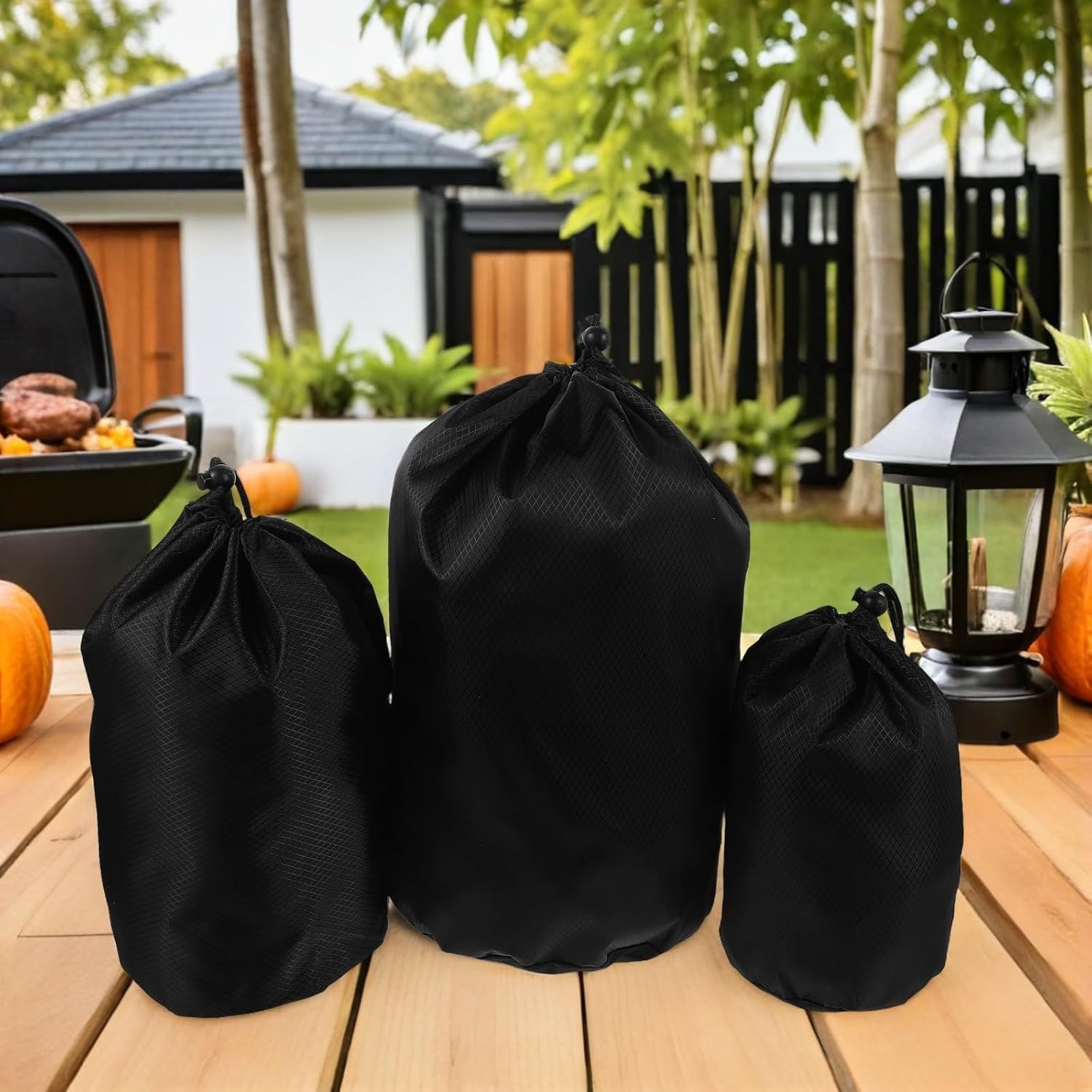 3pcs Black Down Jacket Storage Bag Efficient Compression and 600d Oxford Cloth Material, Sturdy Waterproof Drawstring Sack for Backpacking and Everyday Storage