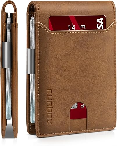 Miniatura 86 de RUNBOX - Carteras delgadas para hombre, cartera de piel con pinza para el dinero, cartera de bolsillo frontal con bloqueo RFID, tarjetero Negro