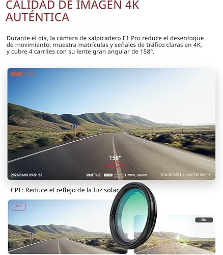 Miniatura 4 de Vantrue Cámara frontal E1 Pro 4K Mini Dash Cam frontal, STARVIS 2 PlatePix HDR visión nocturna para automóvil, GPS WiFi 5G integrado, pantalla IPS