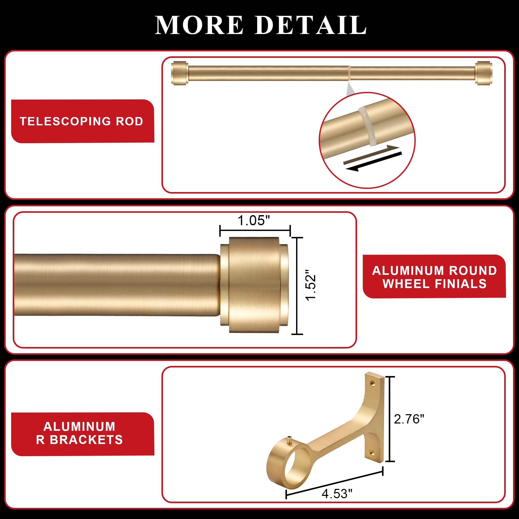 Warm Gold Curtain Rods - Adjustable & FREE SHIPPING -4