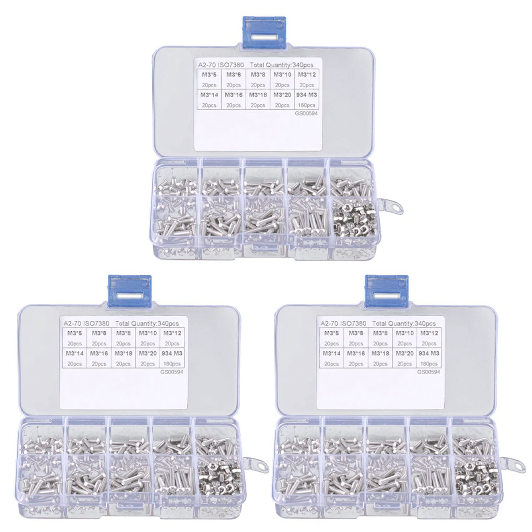 Jnchdghwa 1020Pcs M3 Hex Socket Nut Stainless Steel M3 Screws Nuts Assortment Kit Fastener