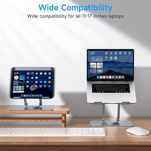 Miniatura 7 de XGKDZJ Soporte ajustable para laptop, ergonómico, giratorio, plegable, rotación de 360, se adapta a portátiles de 10-15.6", color gris