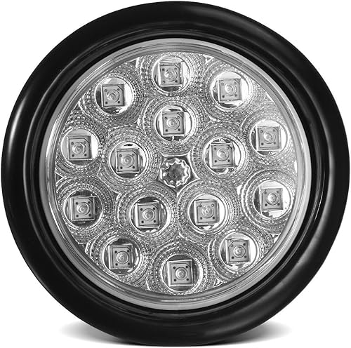 Miniatura 4 de Partsam Luz trasera LED sellada redonda roja de 4 pulgadas, luz trasera de freno/giro/freno de 15 diodos, lente transparente, diseño reflector