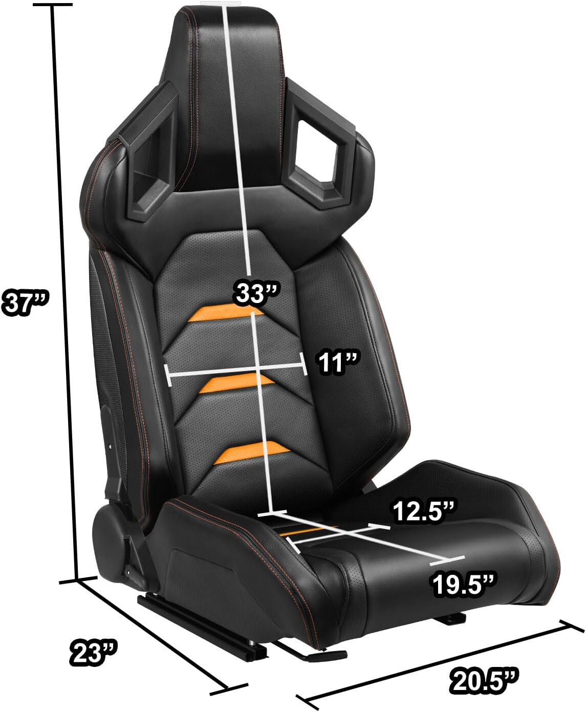 DNA MOTORING 2PCS Racing Bucket Seats with Adjustable Recline & Dual Rails, Compatible with 4 Point Harness, PVC Leather/Orange Carbon Looking Leather, RS-JBR-007-OG