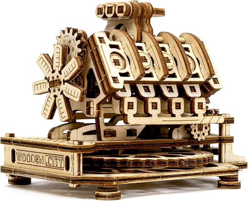 Miniatura 2 de WOODEN.CITY Kit de rompecabezas de madera 3D con motor V8, modelo mecánico de 200 piezas, fabricado en la UE
