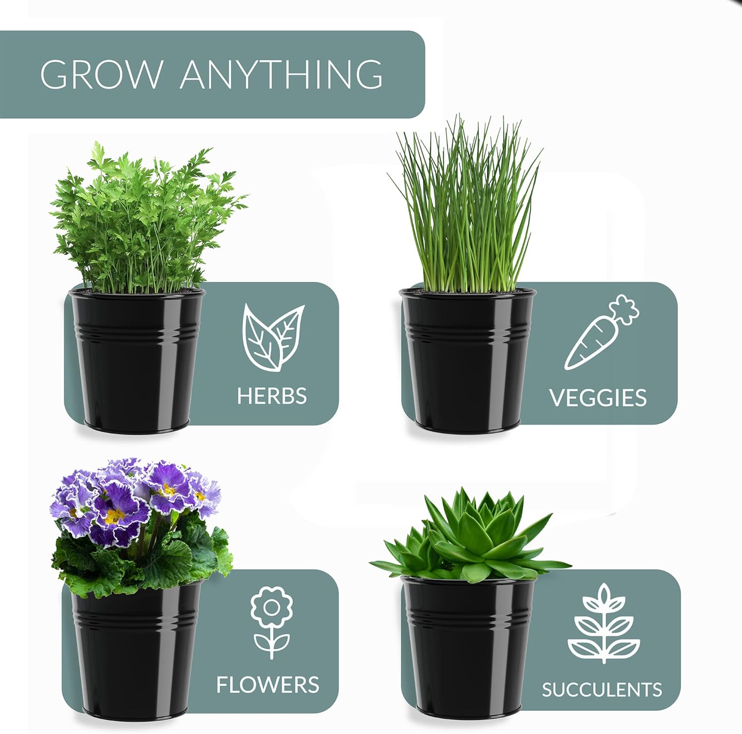 Barnyard Designs Indoor Herb Garden Planter Set with Tray, Metal Windowsill Plant Pots with Drainage for Outdoor or Indoor Plants, Set/3 (Black) - Image 6