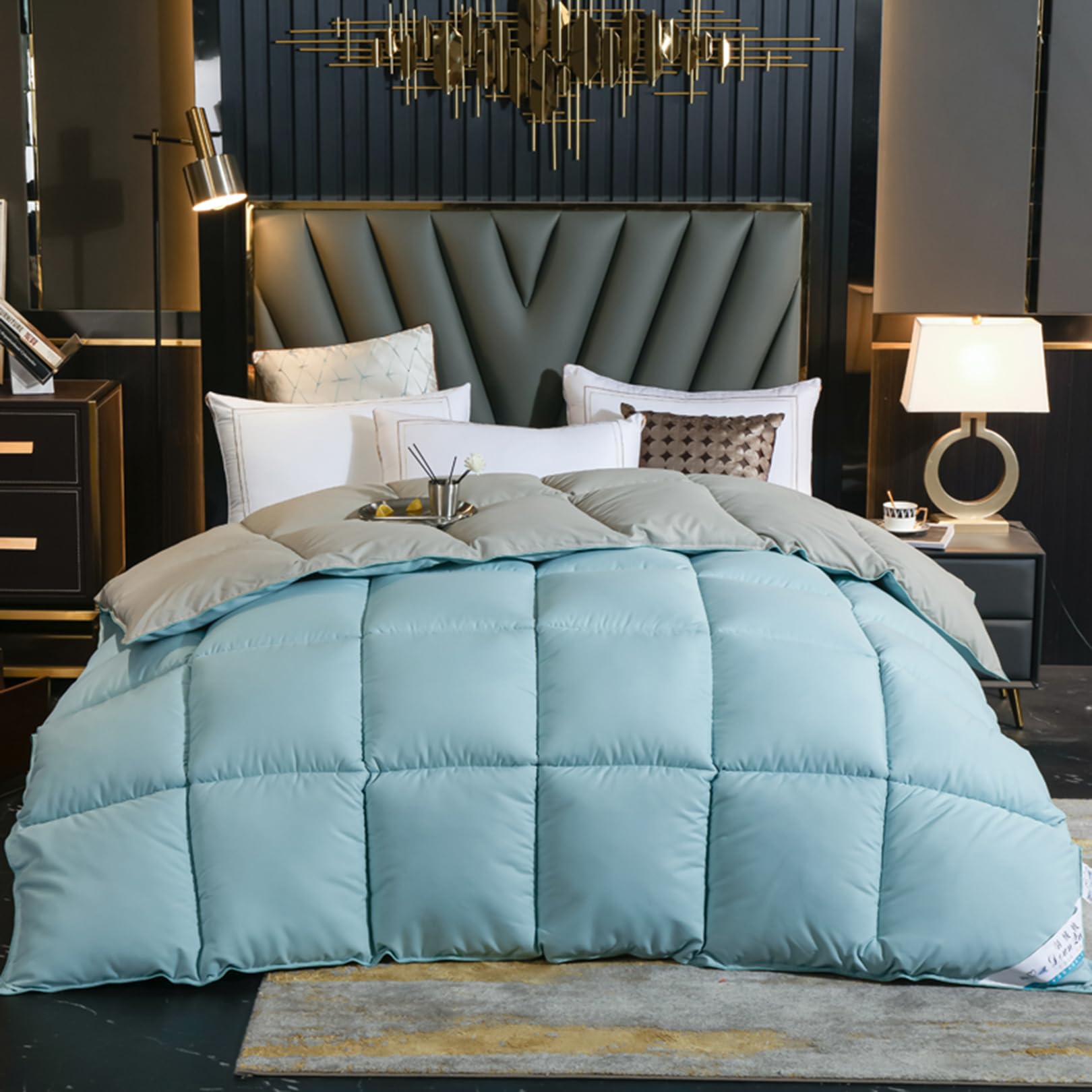 Yinghesheng 4 Seasons Coverless Duvets 350GMS, 2 Person Microfiber Duvet, Lightweight Warm Comfortable Breathable Summer King Size duvet,Green,200x230cm2kg