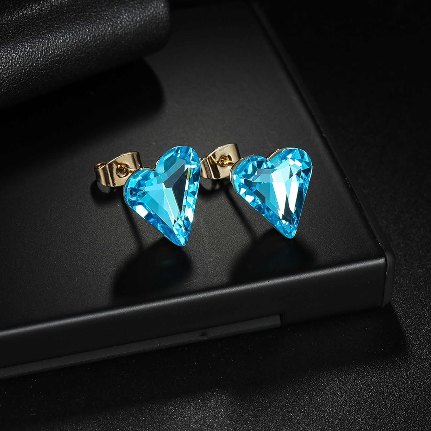 Fashion Austrian Crystal Heart Stud Earrings for Women 14K Gold Plated Hypoallergenic Formal Jewelry Gift - Image 4