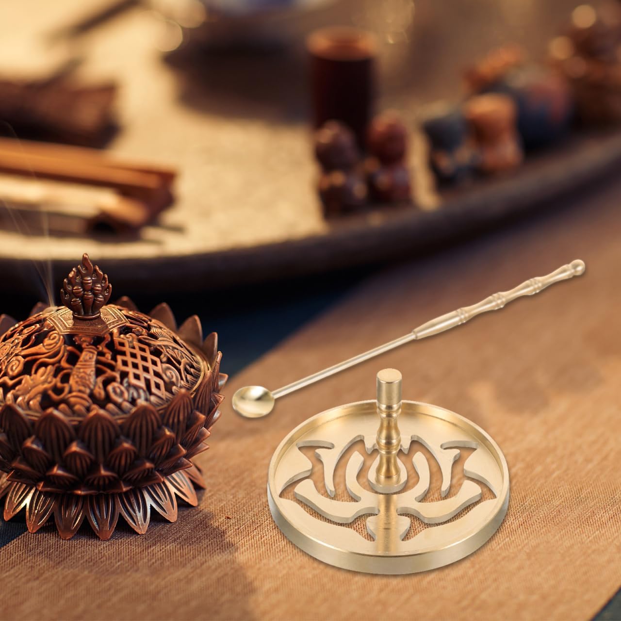 DOITOOL Brass Incense Tools Kit 5Pcs Including Incense Mold Press Shovel Brush for Chinese Powder Making Meditation Home Fragrance