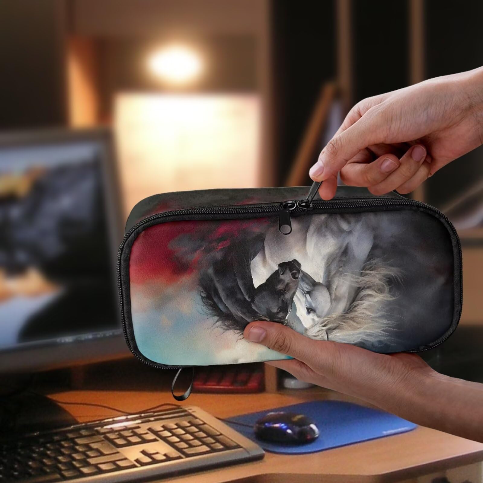 Dngkaoje Horse Pencil Case for Kids Girls Boys Funny Animals School Pencil Bag Large Capacity Portable Pen Holder Organzier Back to School Gift Travel Storage Box Office Work Gifts - Image 2