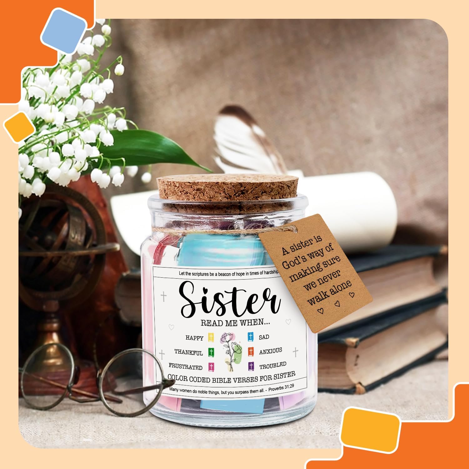 NewEleven Mothers Day Gifts For Sister - Inspirational, Birthday Gift For Sister, Sisters In Law, Soul Sis - Sisters Gifts From Sister, Brother, Friend, Family - Bible Verse Jar