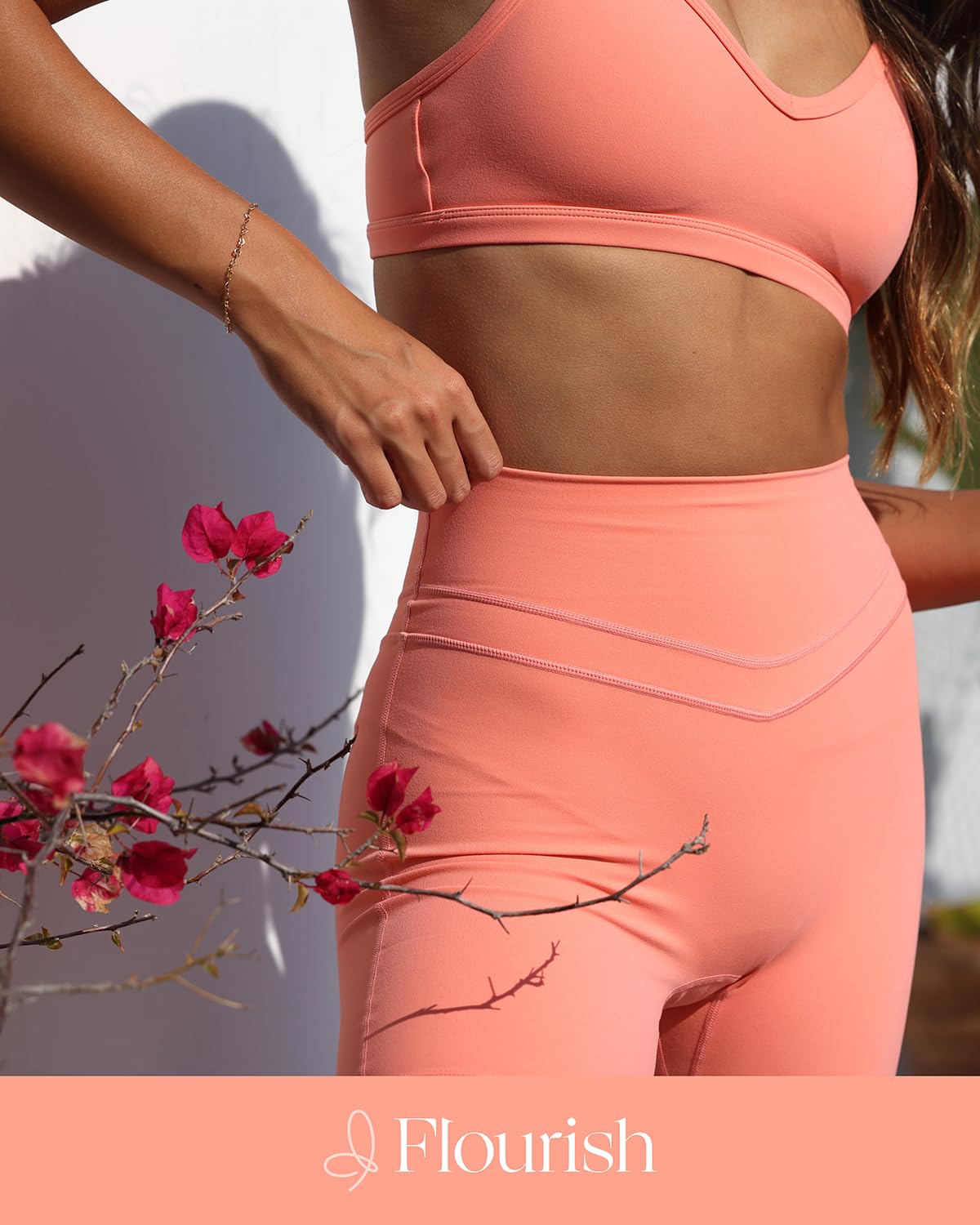 Flourish Blossom - Leggings da donna a vita alta, a doppia fascia, per allenamento, controllo della pancia, palestra, yoga