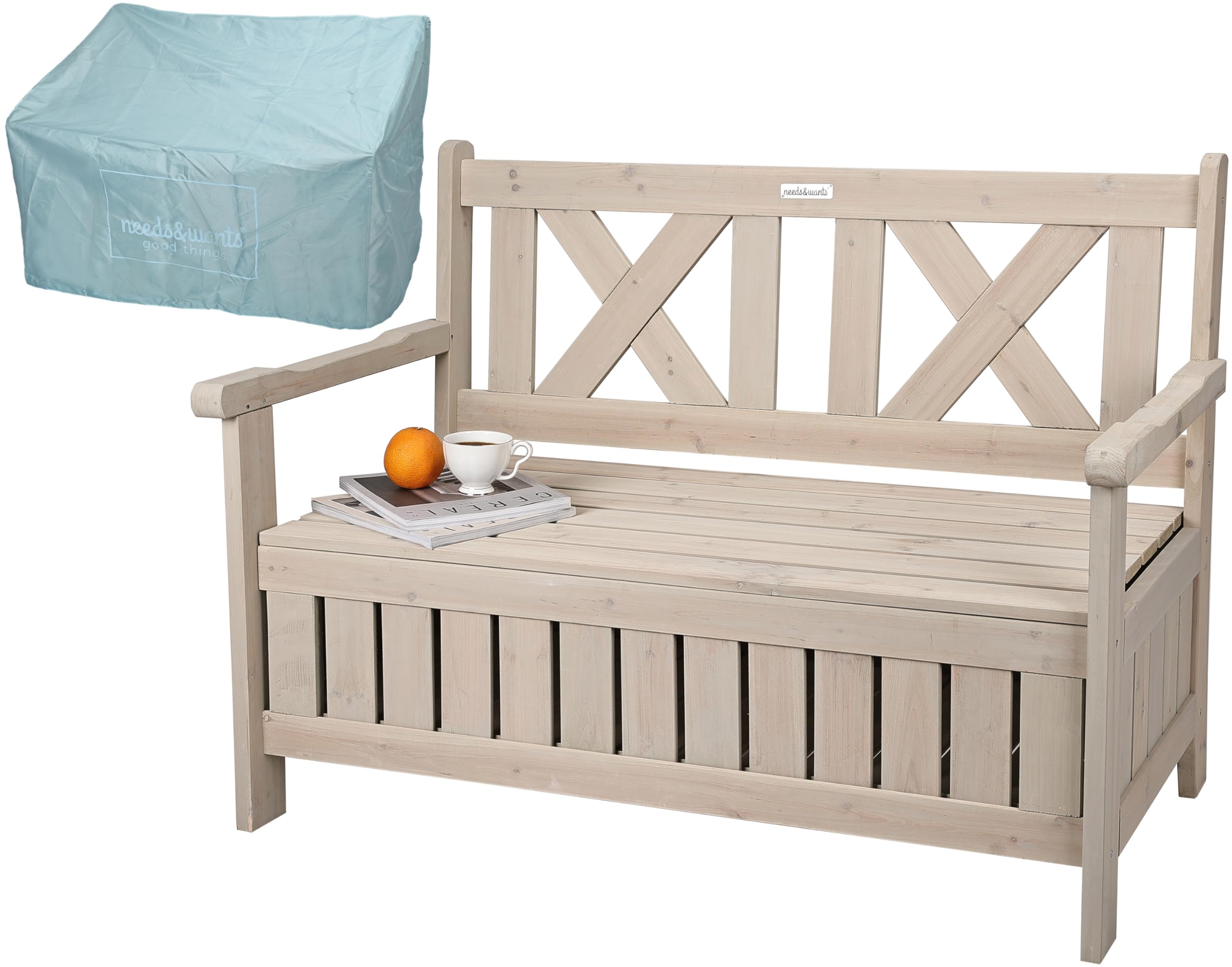 needs&wants Gartenbank Truhenbank Holz wetterfest Truhenbank mit Stauraum