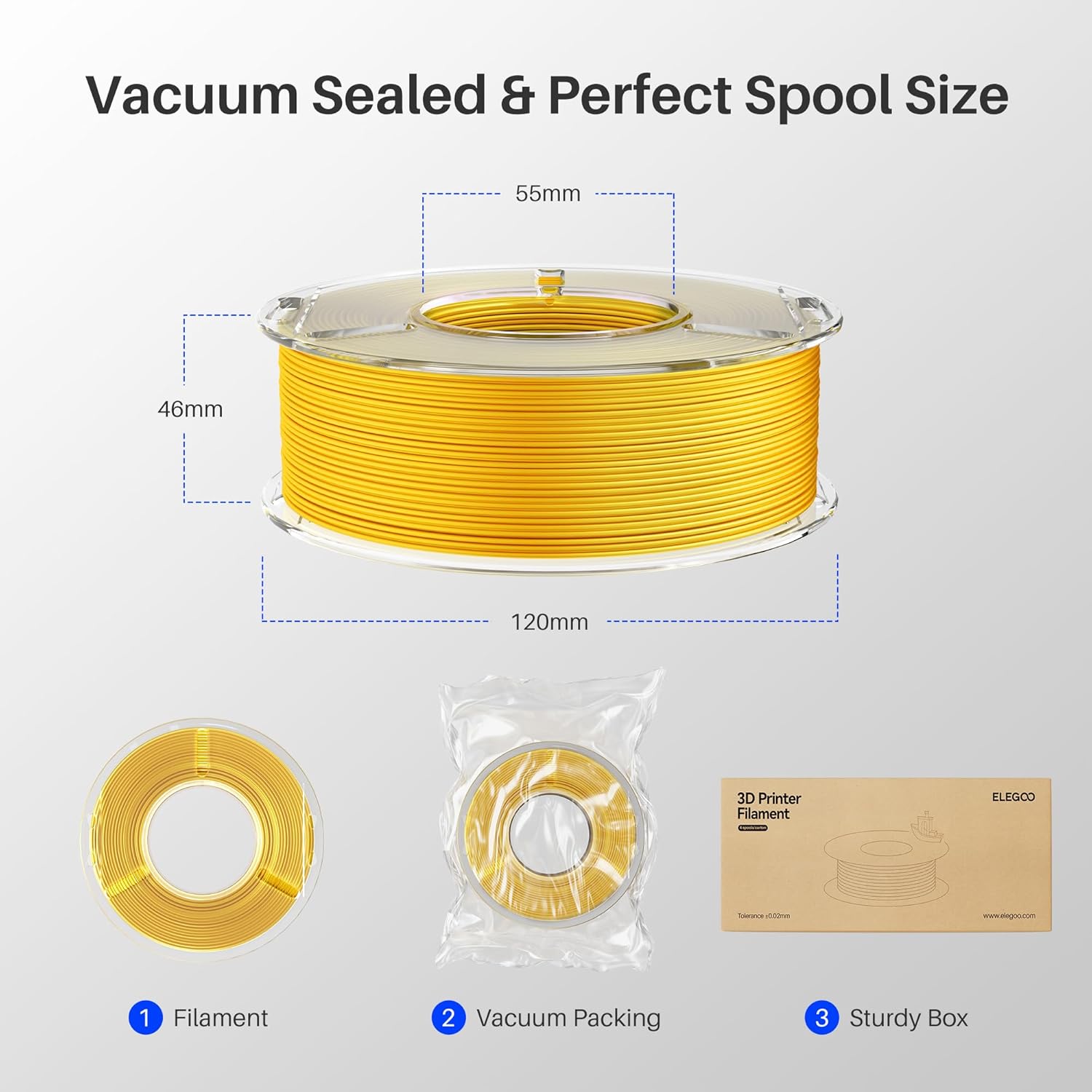 ELEGOO 250g Silk PLA Filament Bundle 1.75mm, 4 Colors 3D Printer Filaments Dimensional Accuracy +/- 0.02mm, 4 Pack 250g Spool, Silk Gold/Silk Silver/Silk Bronze/Galaxy Black