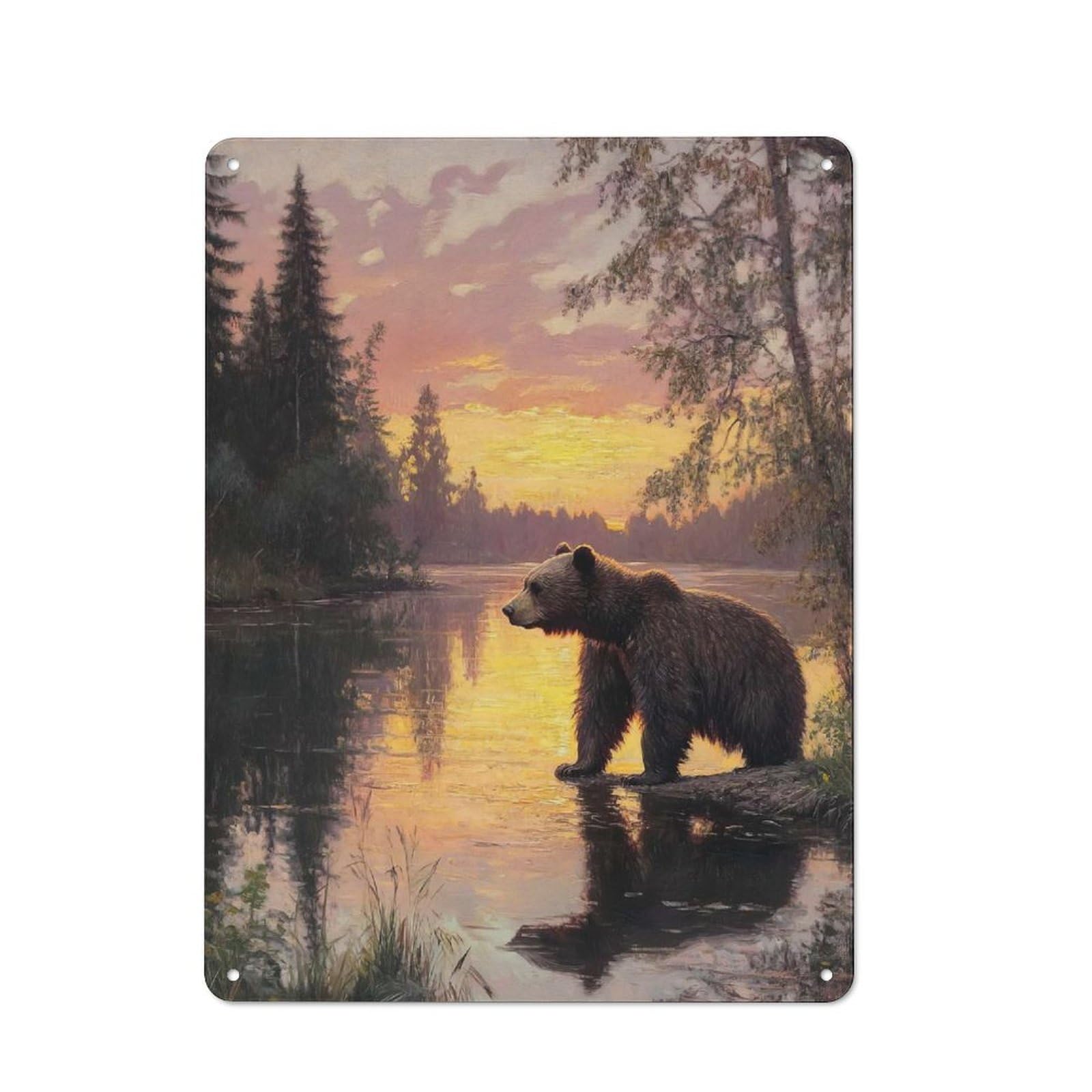 Junmoney Bear At Sunset Vintage Printed Metal Sign 40X30cm For Bar Or Restaurant, For Restaurant Interior Fans