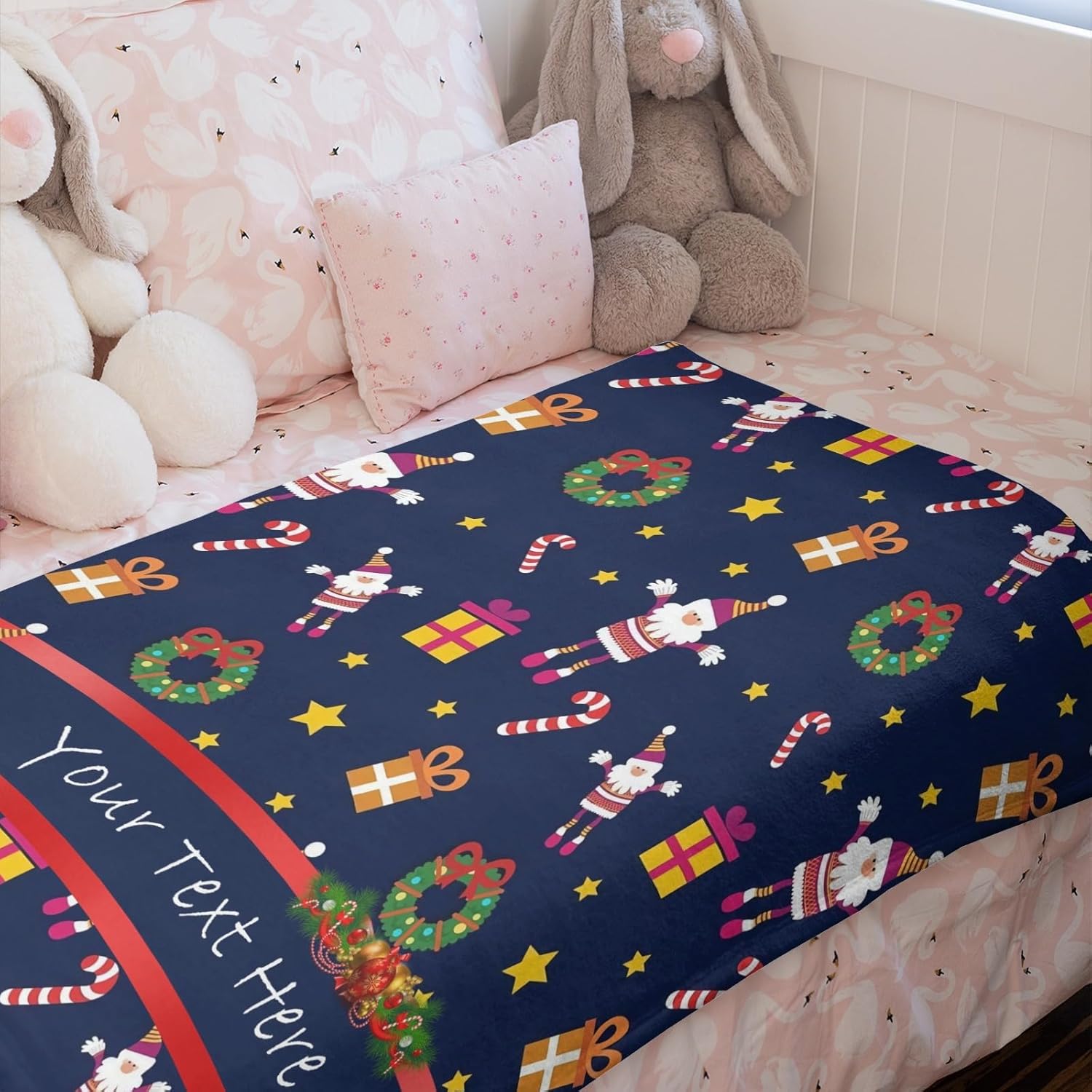 Custom Throw Blanket with Name, Personalized Flannel Blanket for Couch Sofa Bedroom Living Room, Navy, 50" x 60"