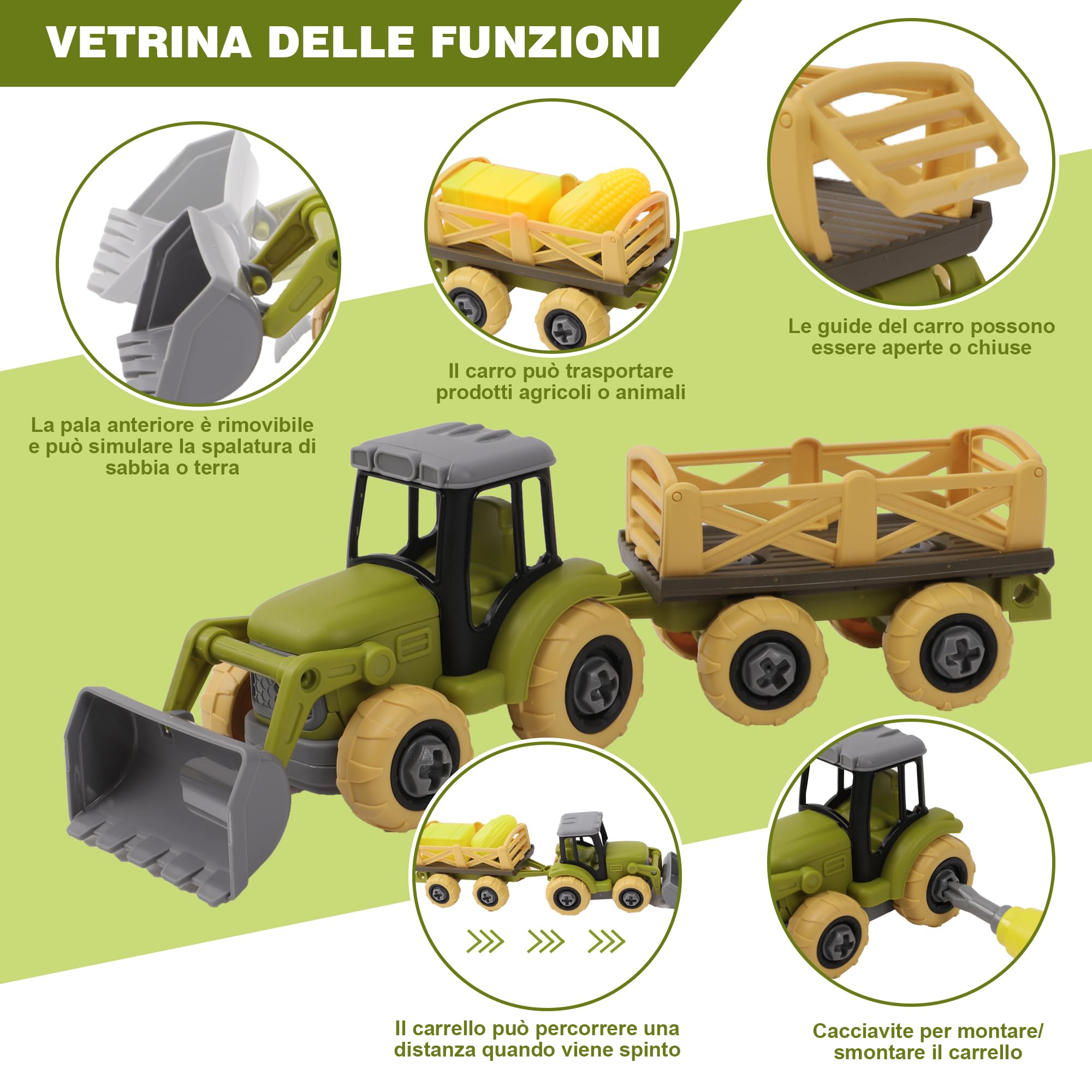 IEEILULU Set di giocattoli con trattore, animali della fattoria, con casa, bestiame e carrello rimovibile, giocattolo per bambini dai 2 anni in su, regalo di compleanno 2, 3, 4+ anni