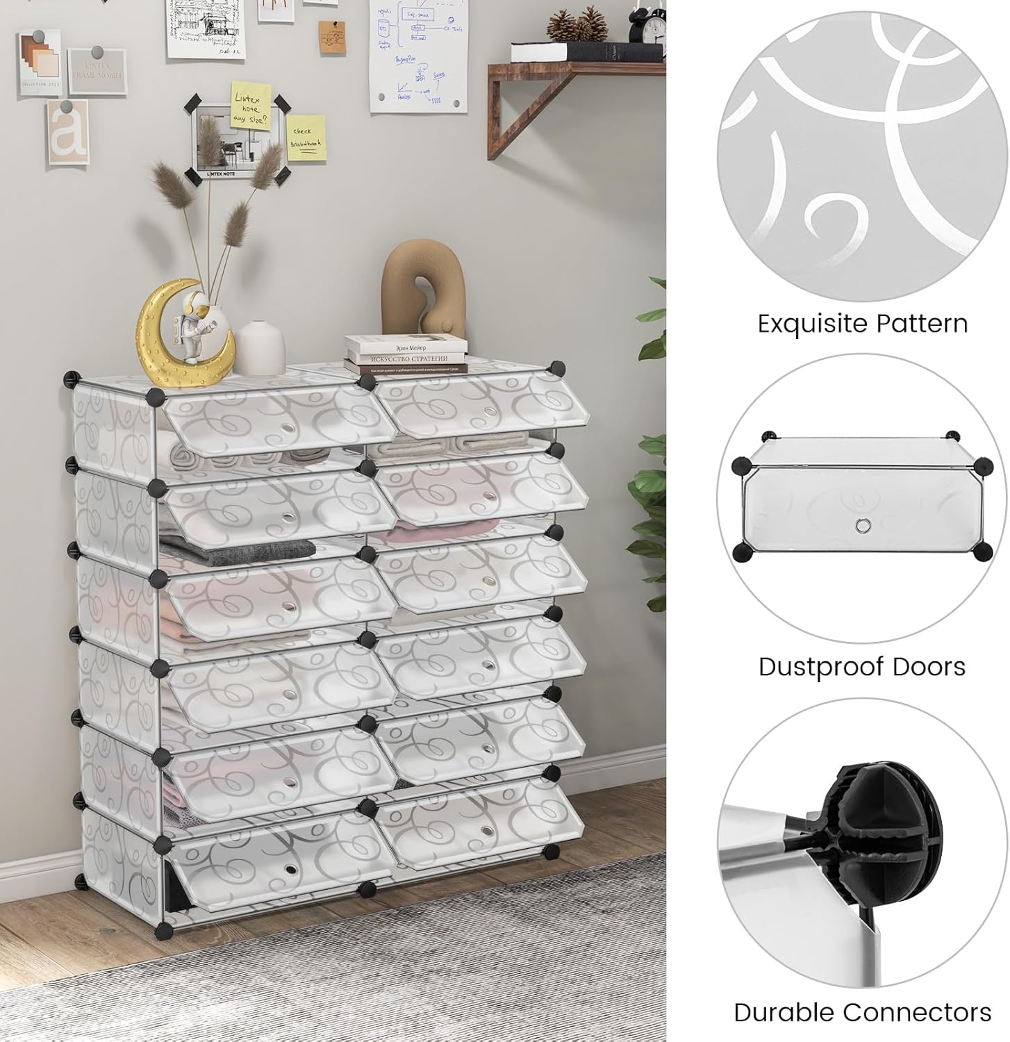 Tangkula 12-Cube Shoe Rack Organizer, DIY Cubes Storage Cabinet, Modular Plastic Shoes Cabinet with Transparent Doors, 6-Tier Portable Shoe Tower Shelf Storage Stand for 24 Pairs Shoes (White)