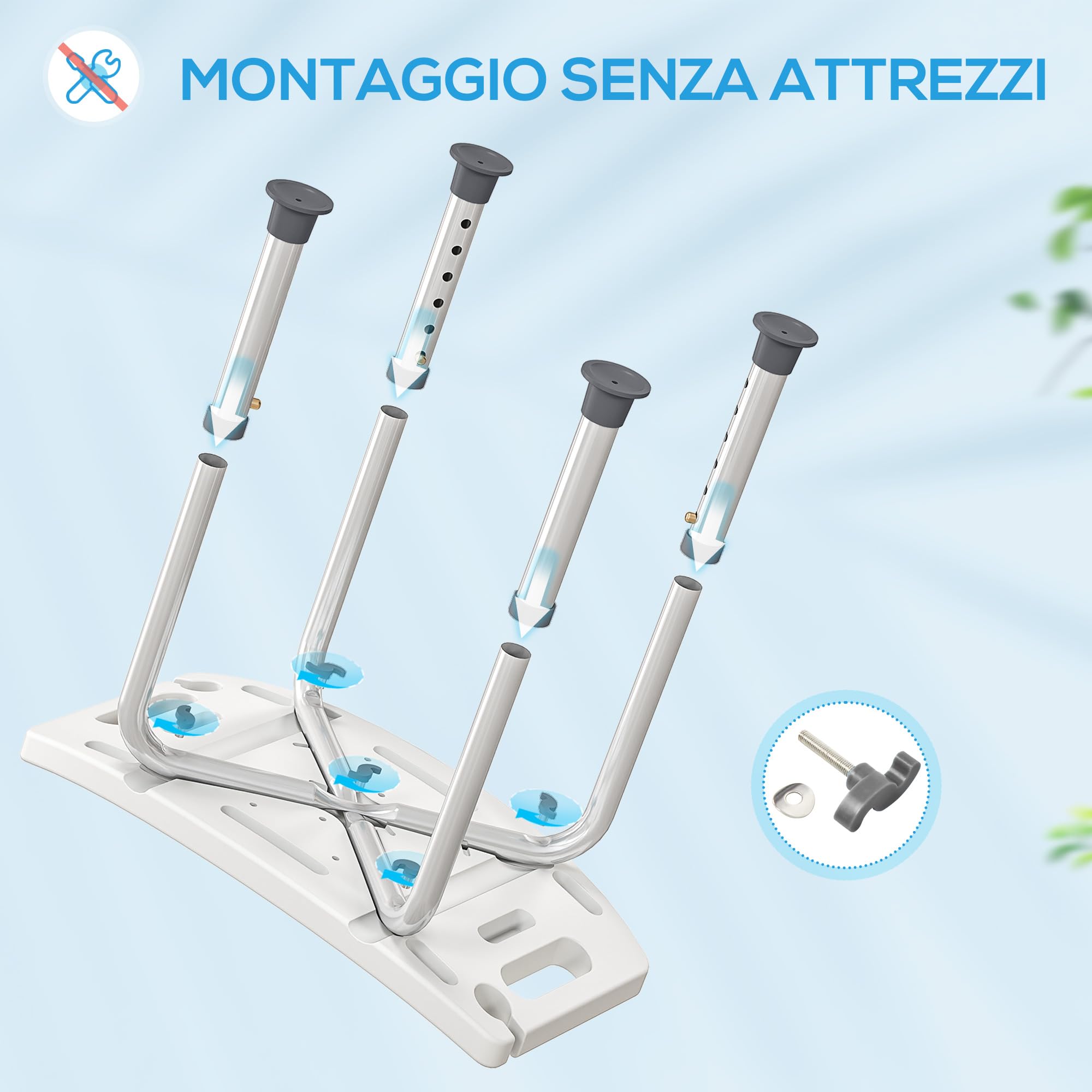 HOMCOM Sgabello per Doccia da Bagno in Lega di Alluminio e Plastica Antiscivolo, Sgabello Bagno con Altezza Regolabile 6 Livelli 39-52cm, Grigio