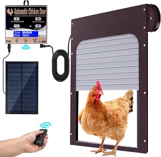 Automatic Chicken Coop Door Solar Powered - Remote Control/Timer/Light Sensor 3 Modes, Anti-Pinch Safety System with LCD Display & Auto Lock
