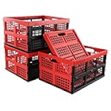 Ramddy 34 Quart Collapsible Storage Crate, Plastic Folding Basket Container Bins, 4 Pack