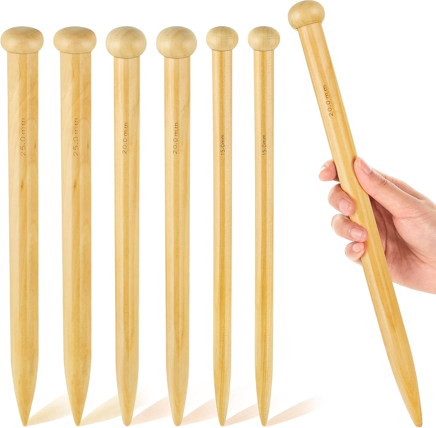 6 Pieces Large Knitting Needles Jumbo Straight Wooden Knitting Needles 3 Sizes Extra