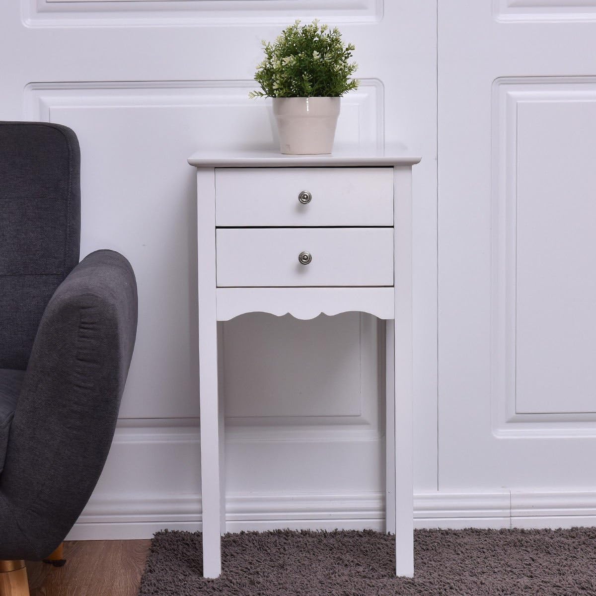 Giantex 2 Pcs End Table w/ 2 Drawers Side Table Nightstand Multi-Purpose Accent Table Living Room Bedroom Home Furniture (2, White)
