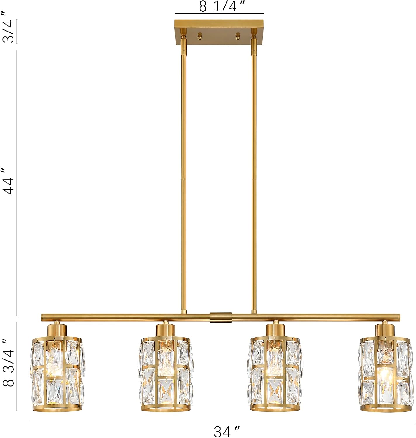 MEXO Crystal Pendant Light Fixture for Kitchen Island Dining Room, Farmhouse Chandelier Gold Close to Ceiling Lightings Over Table, 10068-GD