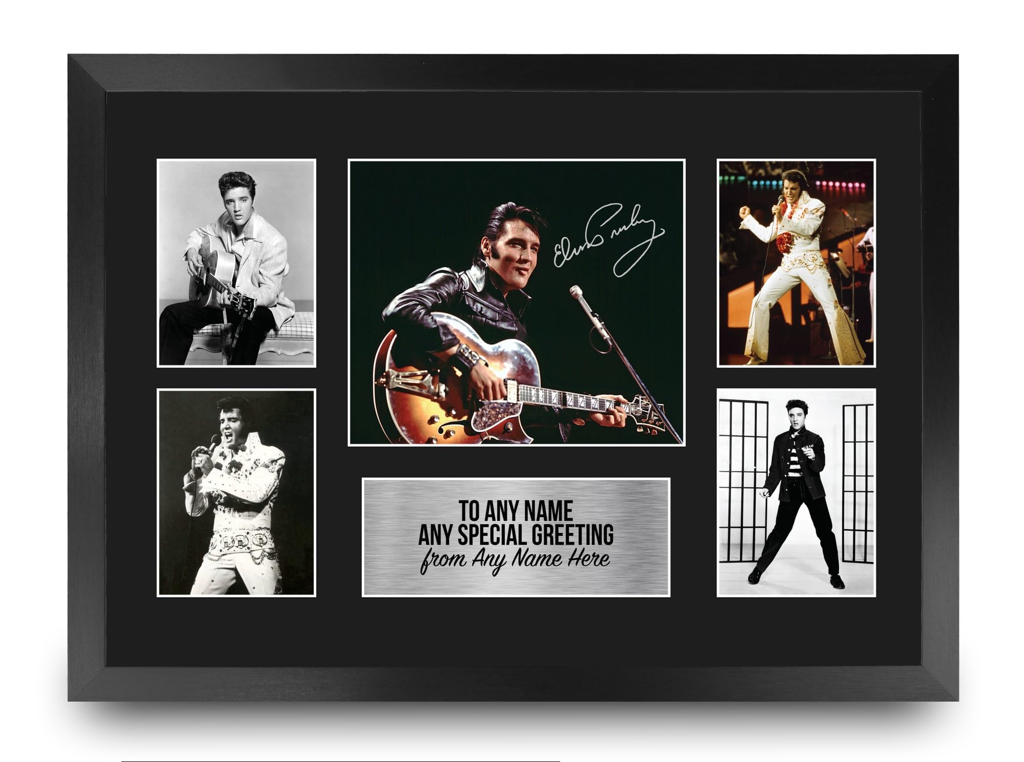 HWC Trading Elvis Presley Musician The King Personalised Gift - Signed Autograph Picture, Framed A3 Music Photo Display with Custom Name Message for Birthday Christmas Wedding
