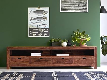 Factory Hub Sheesham Wood TV Stand with 4 Drawer & Shelf Storage for Living Room Home Entertainment Unit Center Console TV Table Wooden Tv Cabinet (Honey Brown Finish)