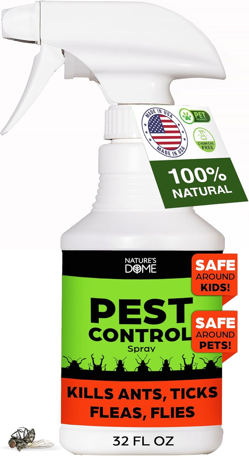 Nature's Dome Eco-Friendly Pest Control Spray  Ant, Roach, Spider, Fly, Flea and Insect Control with Natural Essential Oils  Fast-Acting, Child & Pet Safe for Indoor & Outdoor Use (32 OZ)