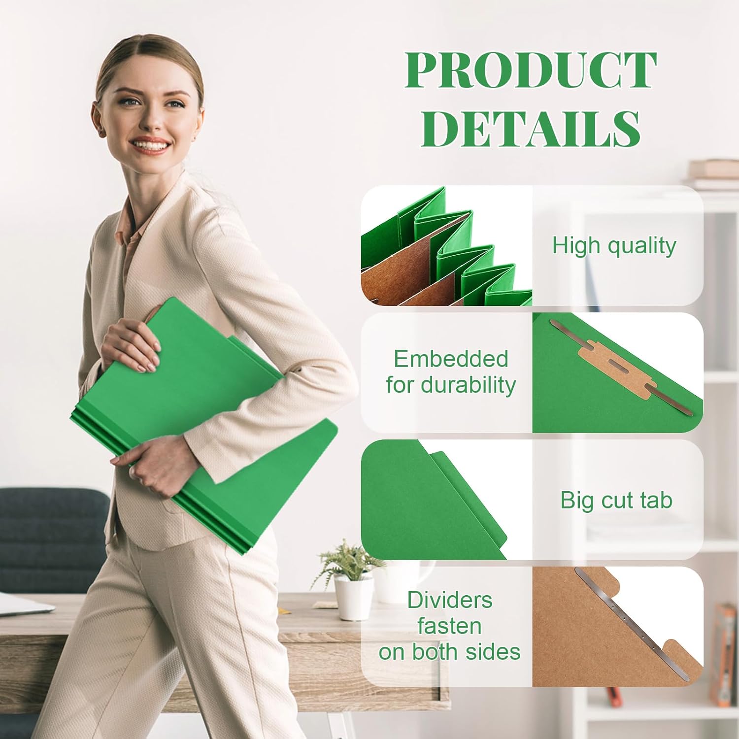 Skyygemm 12 Pcs Classification Folders Letter Size, 3 Divider Pressboard File Folder with Fasteners, Expanding File Organizer Bulk for School Teachers, Office Employee, Coworker, Staff (Green)