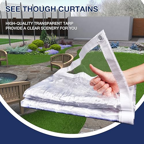 Miniatura 3 de Lona transparente personalizada de 15 onzas, lona transparente de PVC resistente, lona transparente con ojales inoxidables, cortinas de vinilo 100%