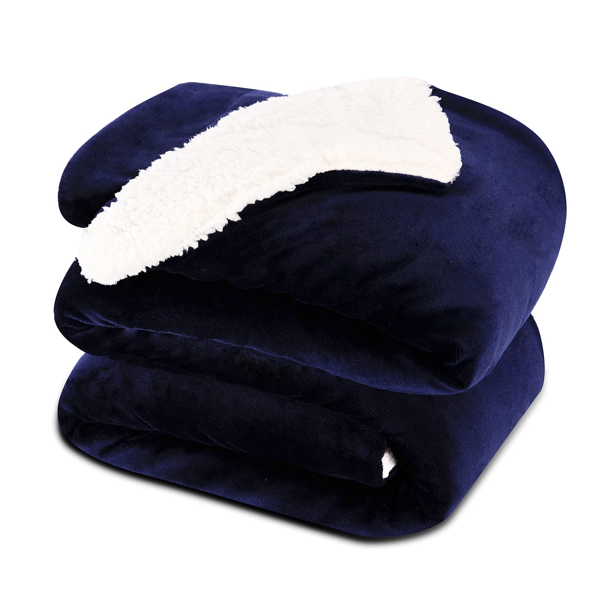 NANPIPER King Size Sherpa Blanket, Soft Fleece Throw for Bed, Reversible Thick Fuzzy Blanket for Winter (Navy Blue, 90x108 inches)