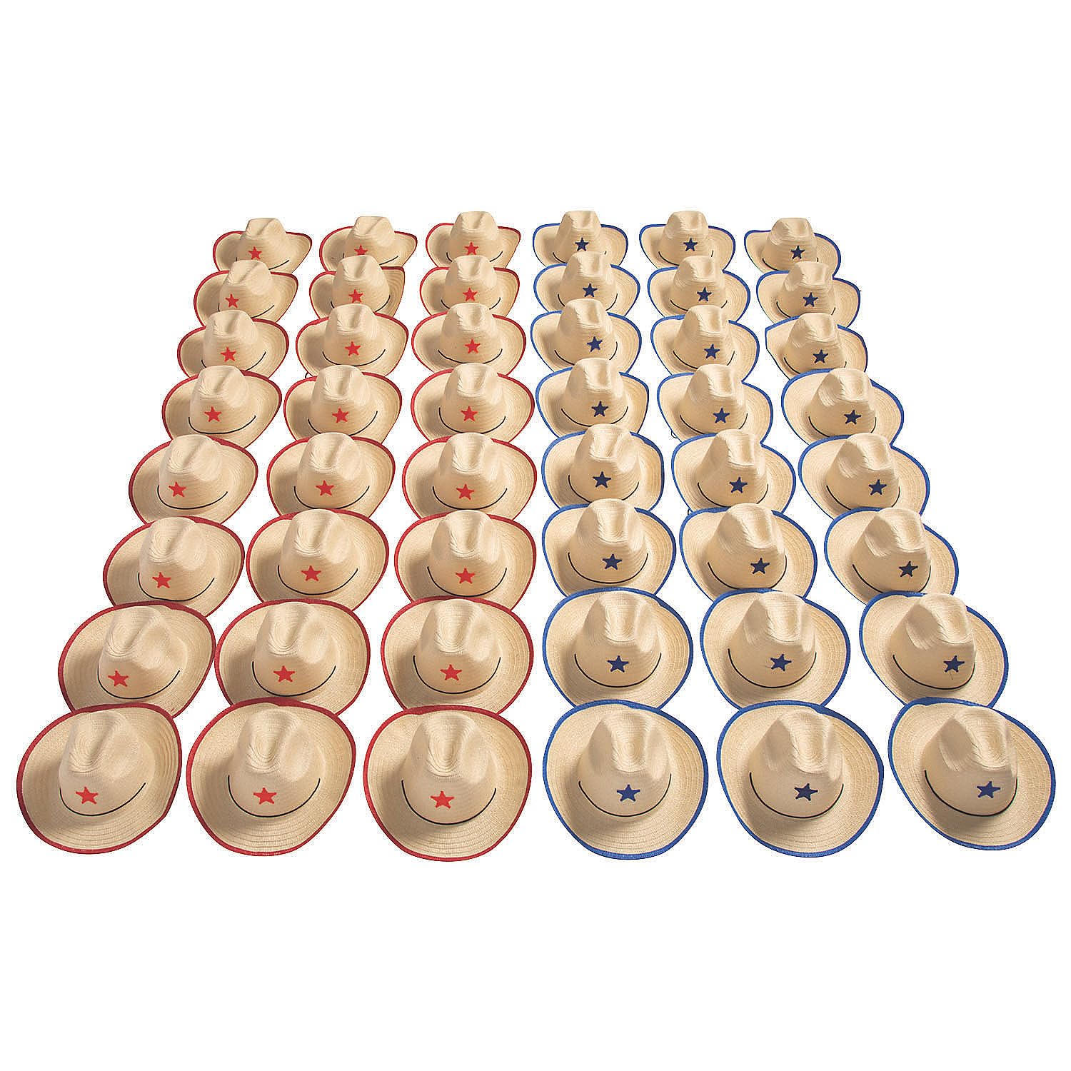 Fun Express Bulk Adult Cowboy Hats with Star Accents - Western -Themed Apparel Accessories for Parties Costumes and Themed Events - Perfect for Western Rodeo and Fiesta Celebrations - 48 Pieces